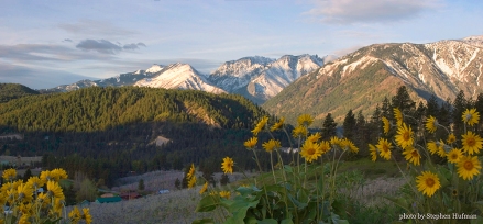 Blooming orchards and Balsamroot in the foothills of the Cascades